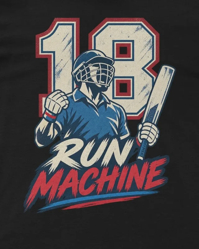 Run Machine 18 Regular T-Shirt in Black — design detail