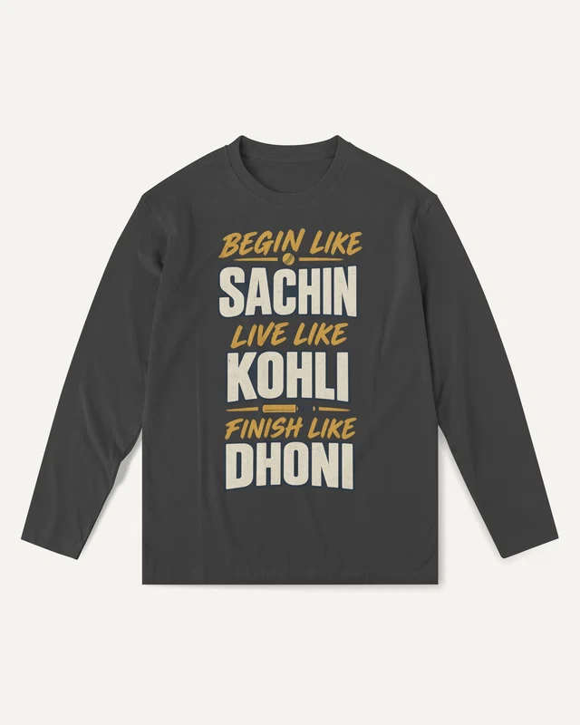 Begin Like Sachin Finish Like Dhoni Long-Sleeve T-Shirt in Black — front