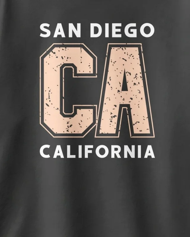 San Diego CA California Oversized T-Shirt in Black — design detail