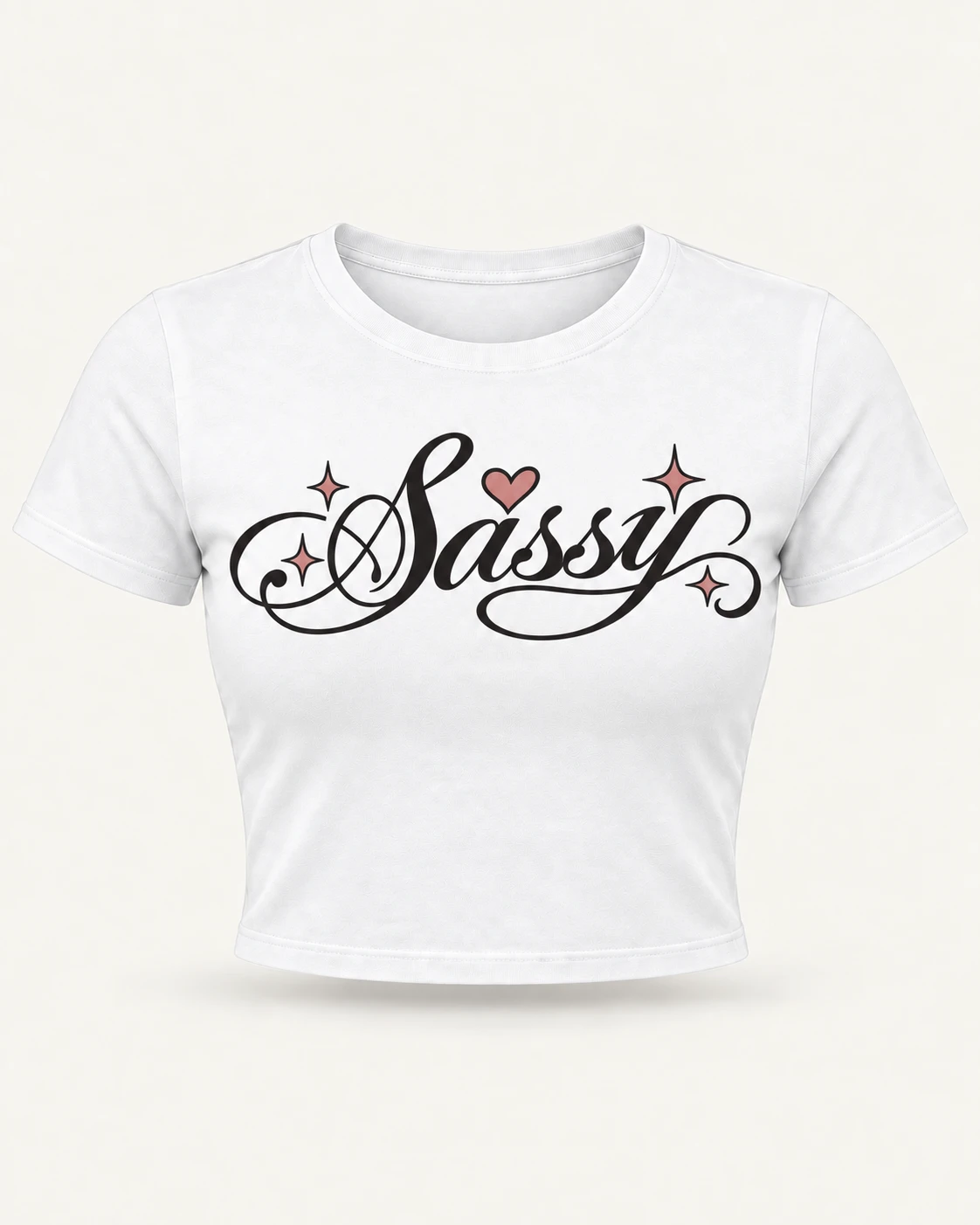 Sassy Script Graphic Crop Top in White — product front Sassy Script Graphic Crop Top in White — product front