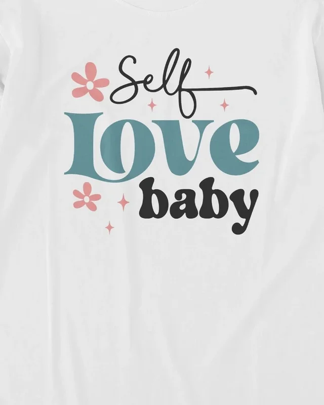 Self Love Baby Long-Sleeve T-Shirt in White — design detail