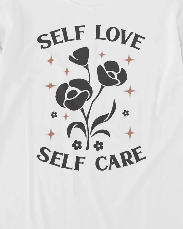 Self Love Self Care Long-Sleeve T-Shirt in White — design detail