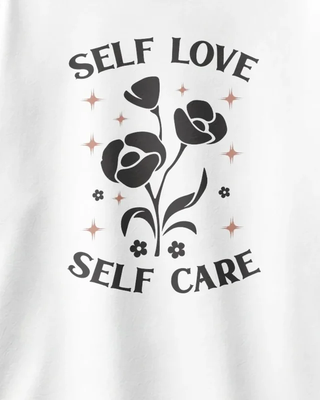 Self Love Self Care Oversized T-Shirt in White — design detail