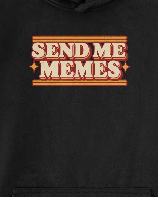 Send Me Memes Graphic Hoodie in Black — cropped design detail