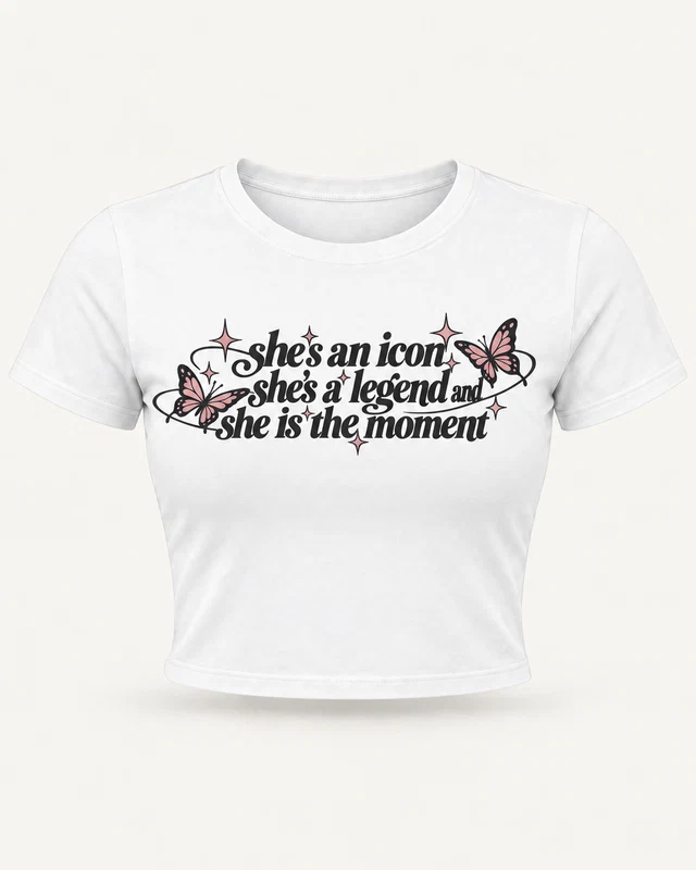 She's an Icon Graphic Crop Top in White — product front