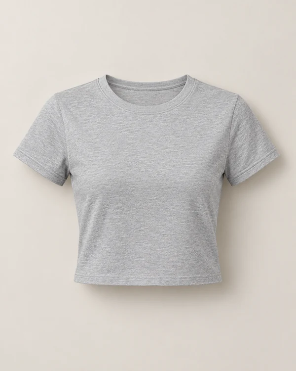 Essential Cotton Crop Top — Grey Melange — front — plain unprinted product