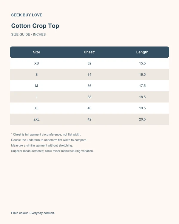 Essential Cotton Crop Top — Size guide