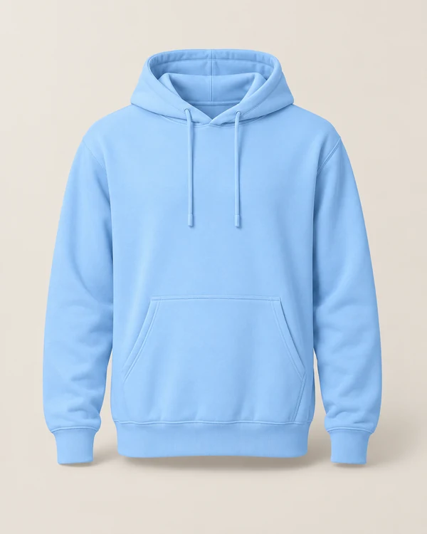 Essential Fleece Pullover Hoodie — Baby Blue — front — plain unprinted product