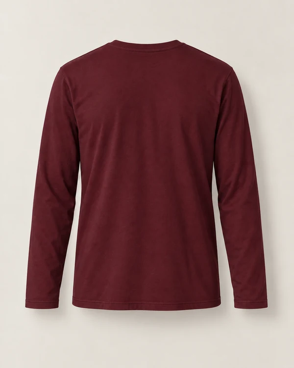 Essential Long Sleeve Cotton T-Shirt — Maroon — back — plain unprinted product