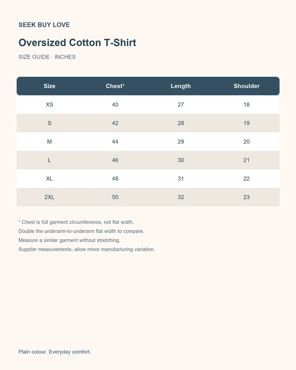 Essential Oversized Cotton T-Shirt — Size guide