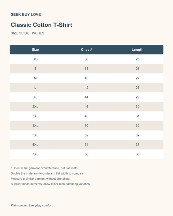 Essential Classic Cotton T-Shirt — Size guide