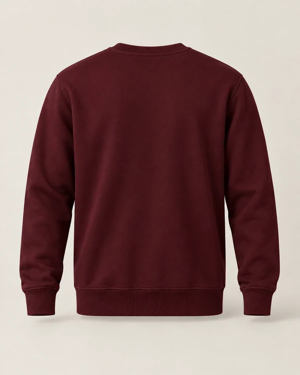 Essential Fleece Crewneck Sweatshirt — Maroon — back — plain unprinted product