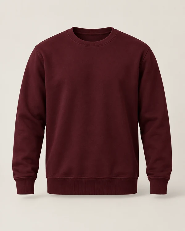 Essential Fleece Crewneck Sweatshirt — Maroon — front — plain unprinted product