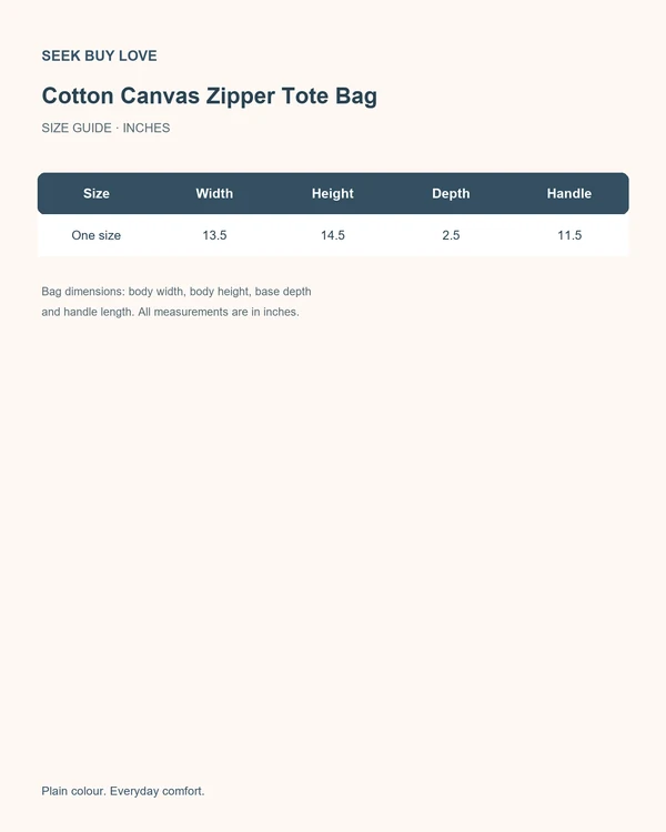 Essential Cotton Canvas Zipper Tote Bag — Size guide