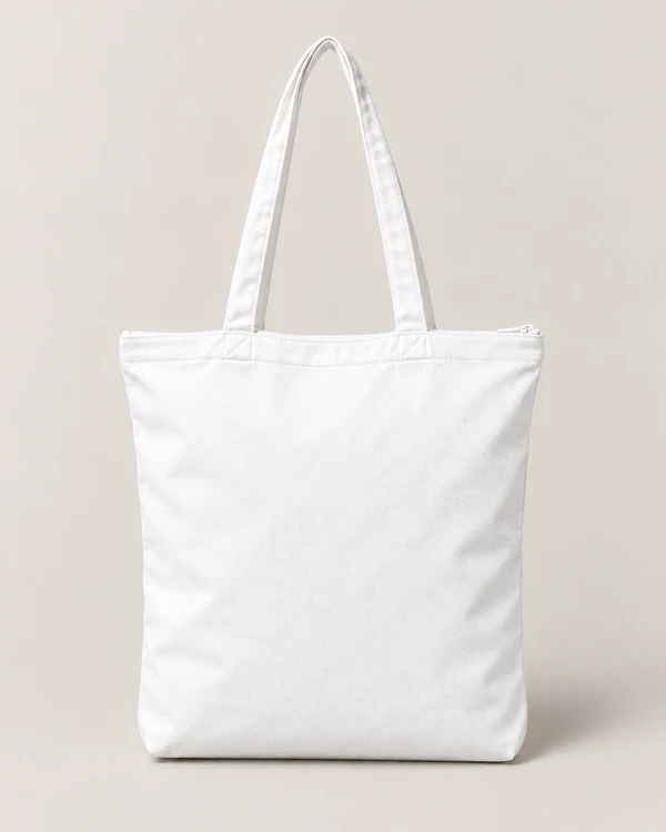 Essential Cotton Canvas Zipper Tote Bag — White — back — plain unprinted product