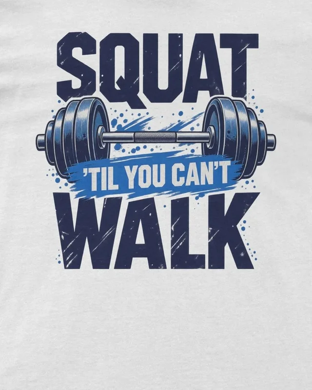 Squat Till You Can't Walk Regular T-Shirt in White — design detail