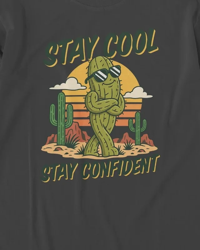 Stay Cool Stay Confident Long-Sleeve T-Shirt in Black — design detail