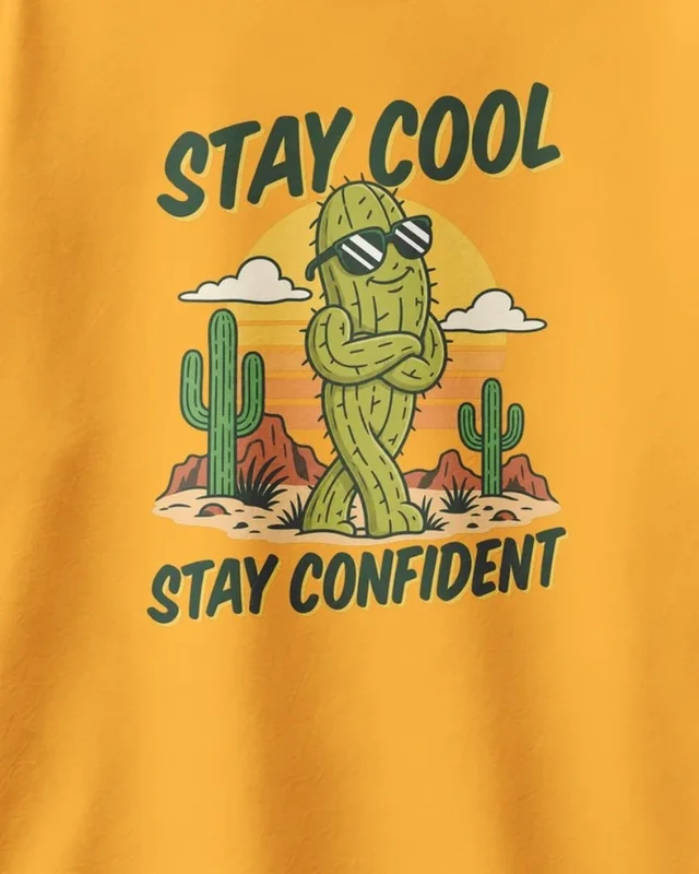Stay Cool Stay Confident Oversized T-Shirt in Golden Yellow — design detail