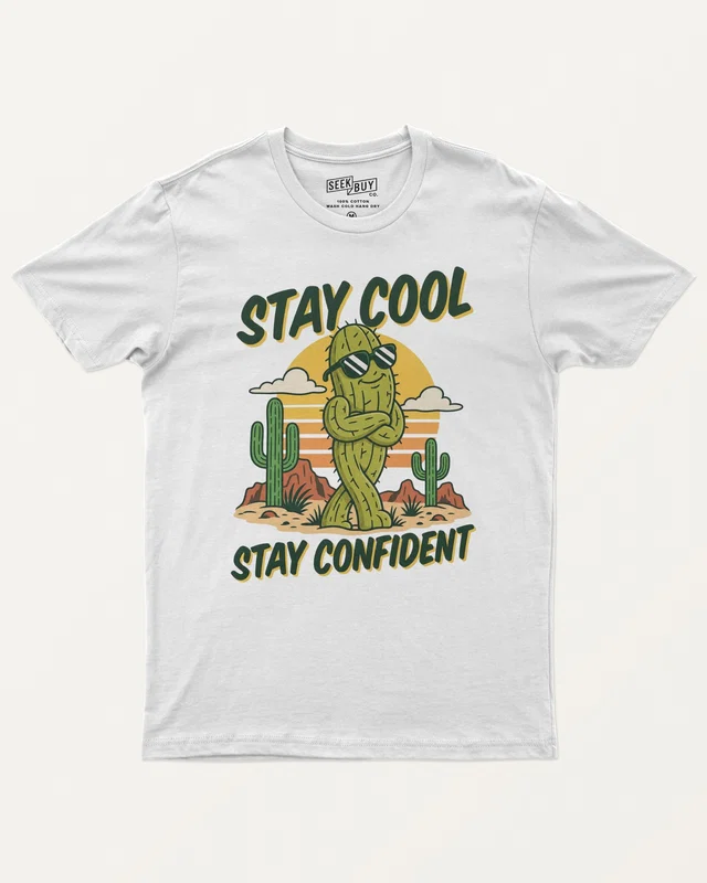 Stay Cool Stay Confident Regular T-Shirt in White — front