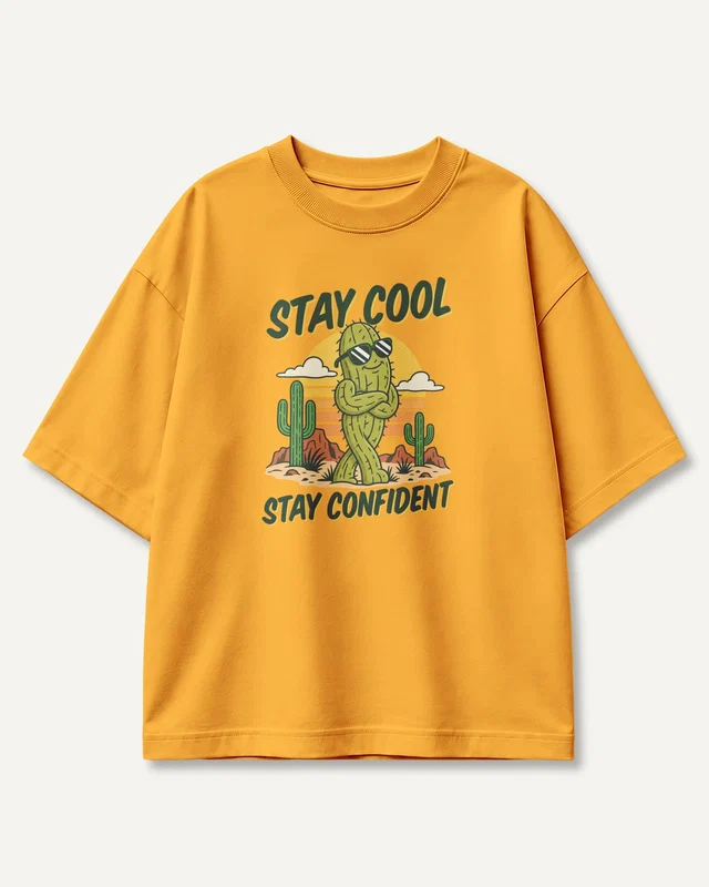 Stay Cool Stay Confident Oversized T-Shirt in Golden Yellow — front