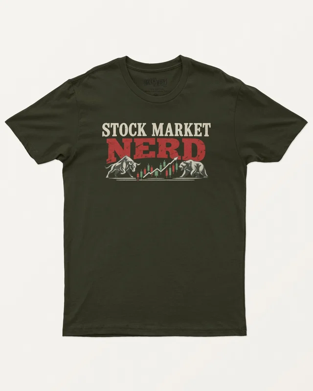 Stock Market Nerd Regular T-Shirt in Olive Green — front