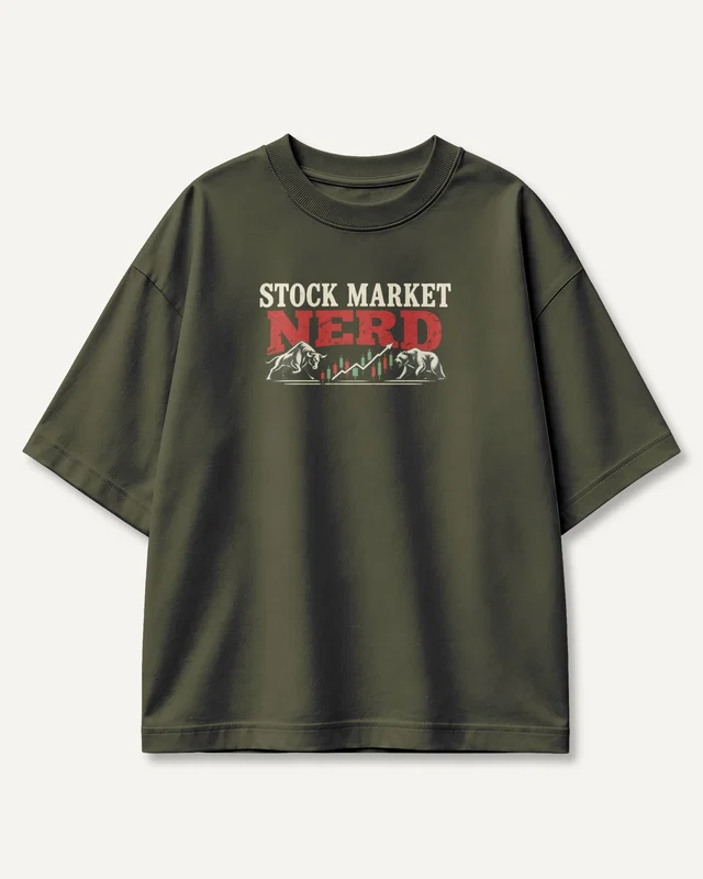 Stock Market Nerd Oversized T-Shirt in Olive Green — front