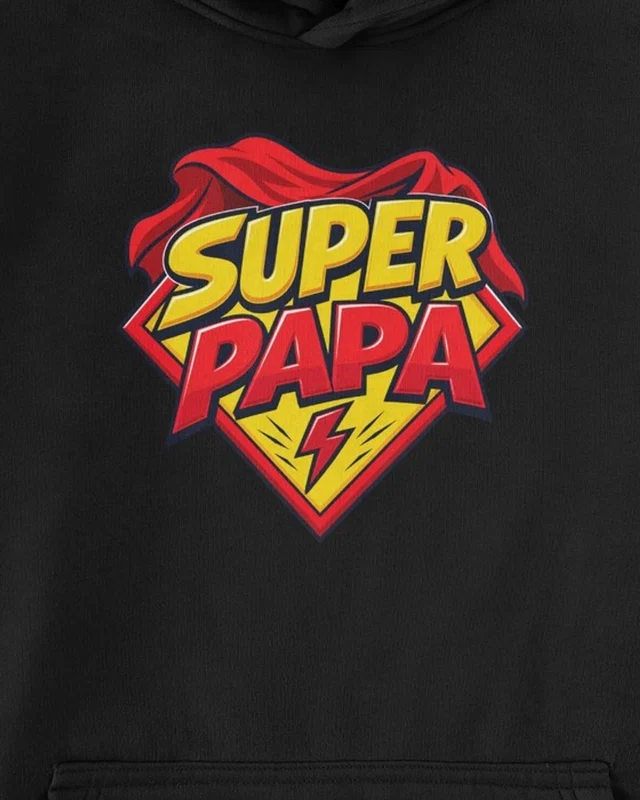 Super Papa Graphic Hoodie in Black — cropped design detail