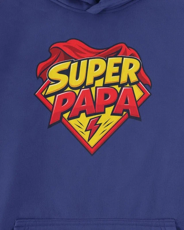 Super Papa Graphic Hoodie in Royal Blue — cropped design detail