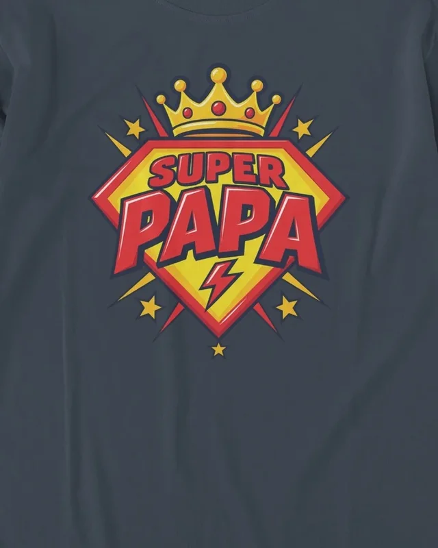 Super Papa Long-Sleeve T-Shirt in Navy Blue — design detail