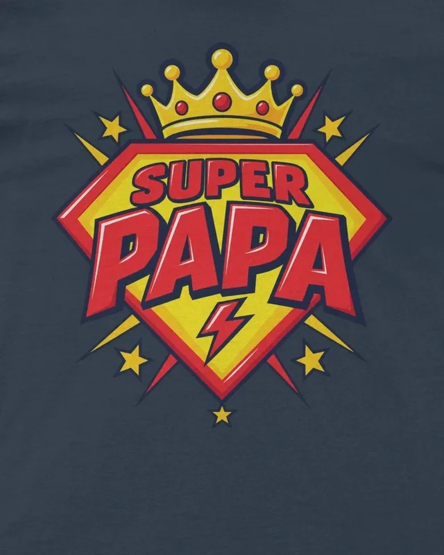 Super Papa Regular T-Shirt in Navy Blue — design detail