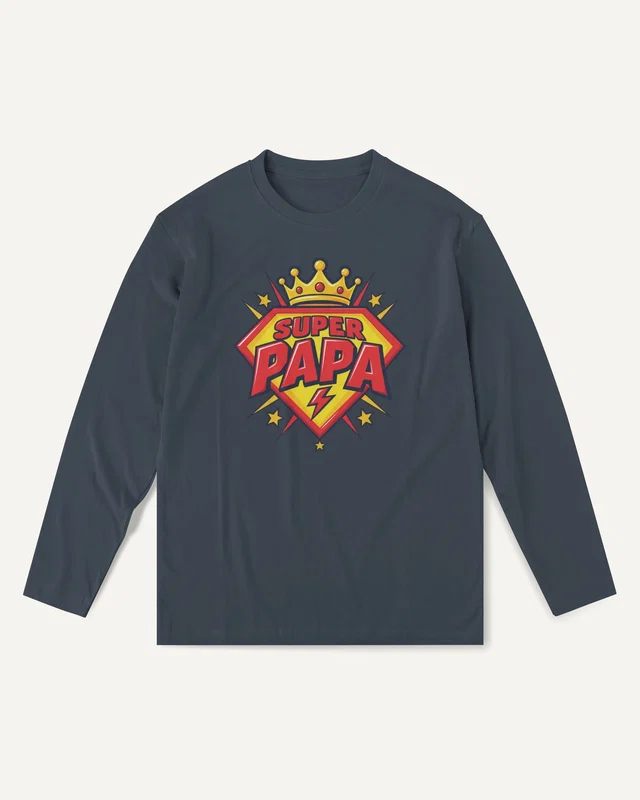 Super Papa Long-Sleeve T-Shirt in Navy Blue — front