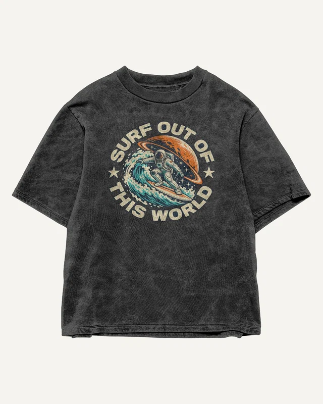 Surf Out of This World Acid-Wash Oversized T-Shirt in Black — front