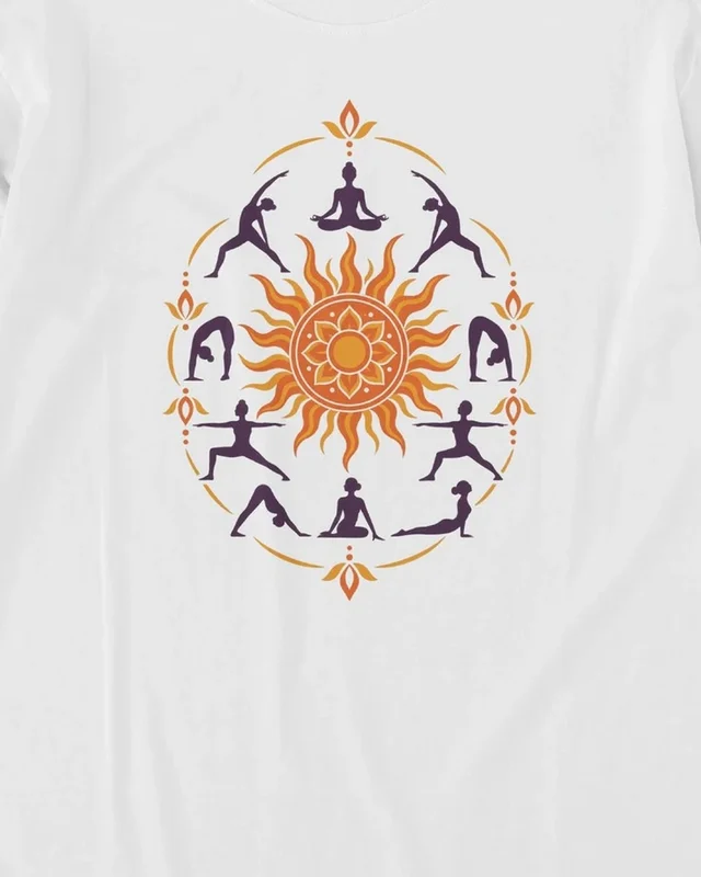Surya Namaskar Long-Sleeve T-Shirt in White — design detail