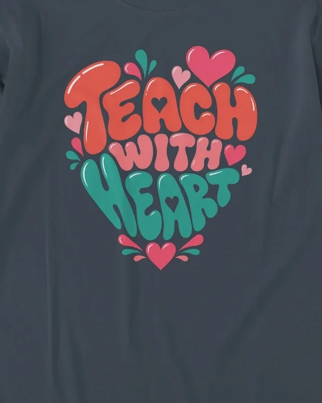 Teach with Heart Long-Sleeve T-Shirt in Navy Blue — design detail