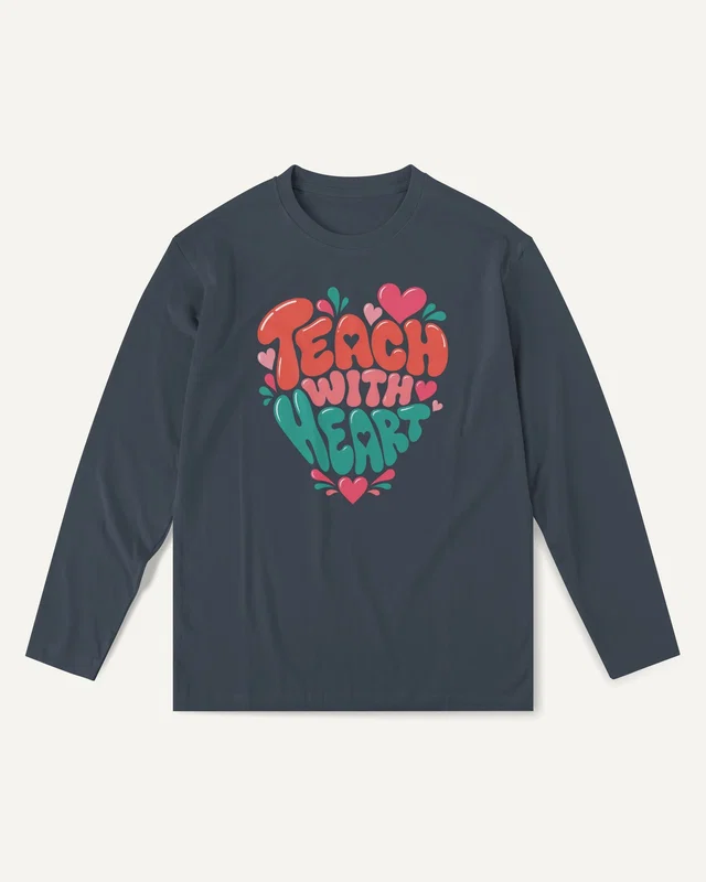 Teach with Heart Long-Sleeve T-Shirt in Navy Blue — front