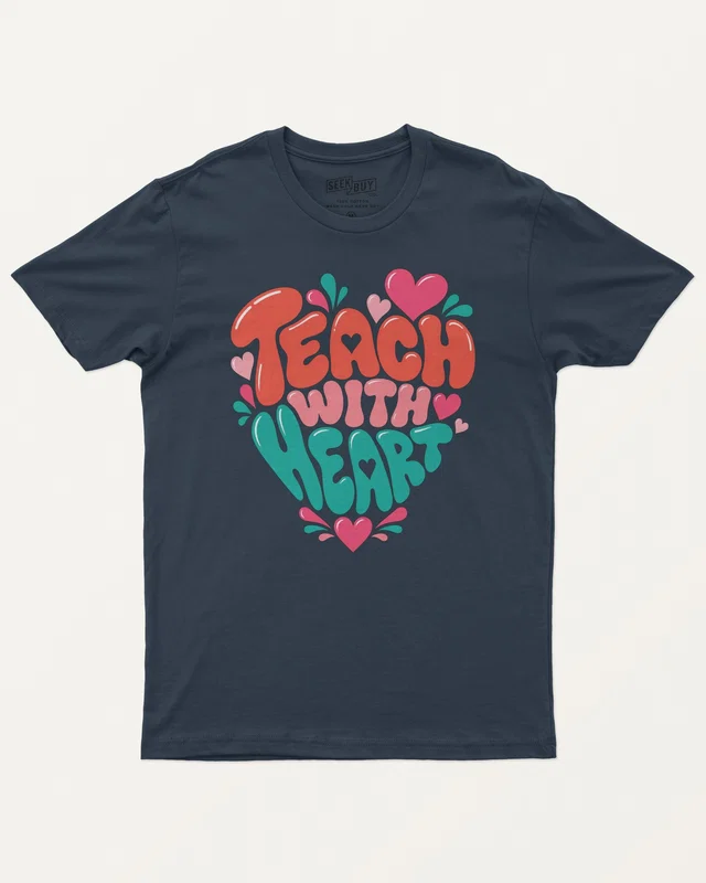 Teach with Heart Regular T-Shirt in Navy Blue — front