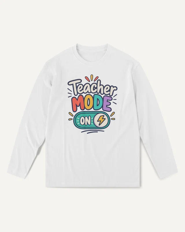 Teacher Mode On Long-Sleeve T-Shirt in White — front