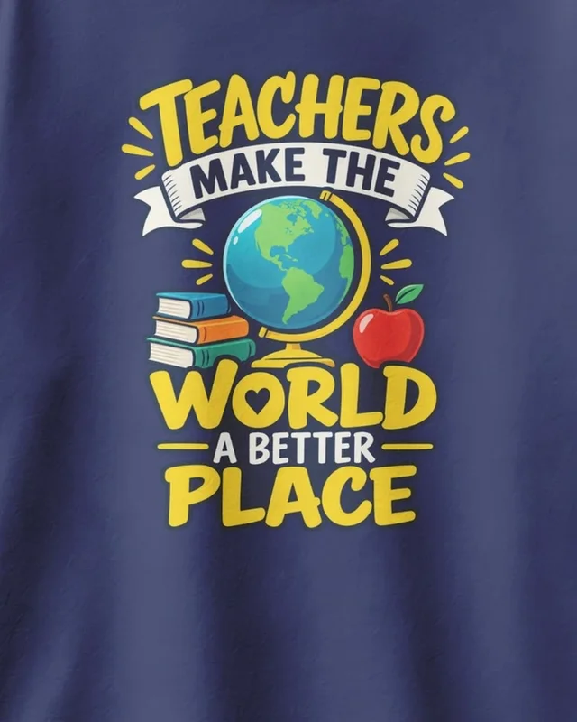 Teachers Make the World a Better Place Oversized T-Shirt in Royal Blue — design detail