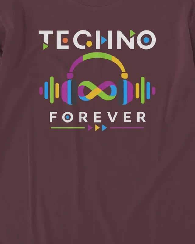 Techno Forever Long-Sleeve T-Shirt in Maroon — design detail