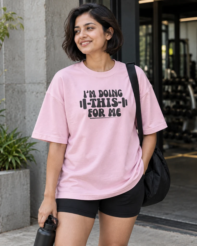 I'm Doing This for Me Oversized T-Shirt in Light Baby Pink — Gym & Fitness