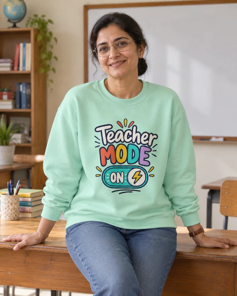 Teacher Mode On Sweatshirt in Mint — Teacher