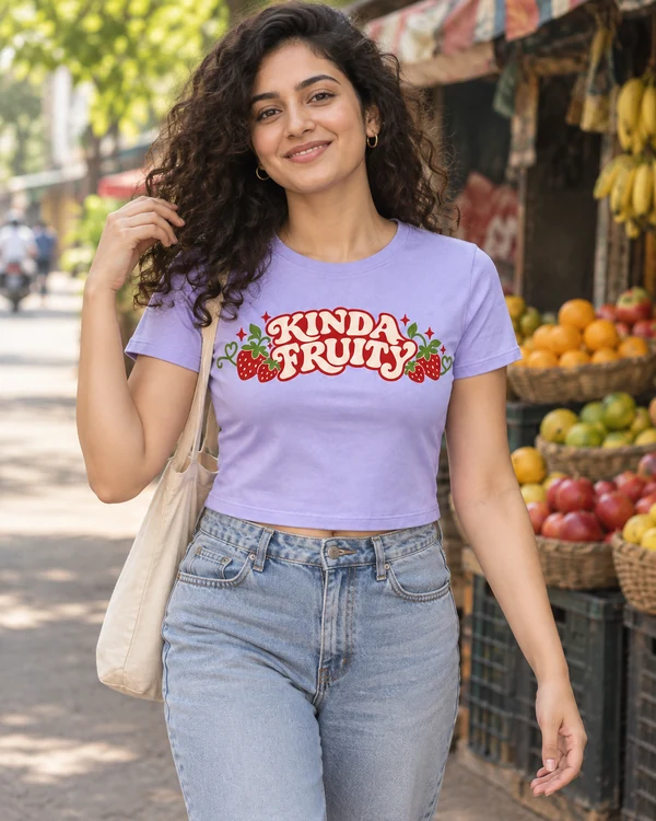 Kinda Fruity Graphic Crop Top in Lavender — Indian lifestyle photo