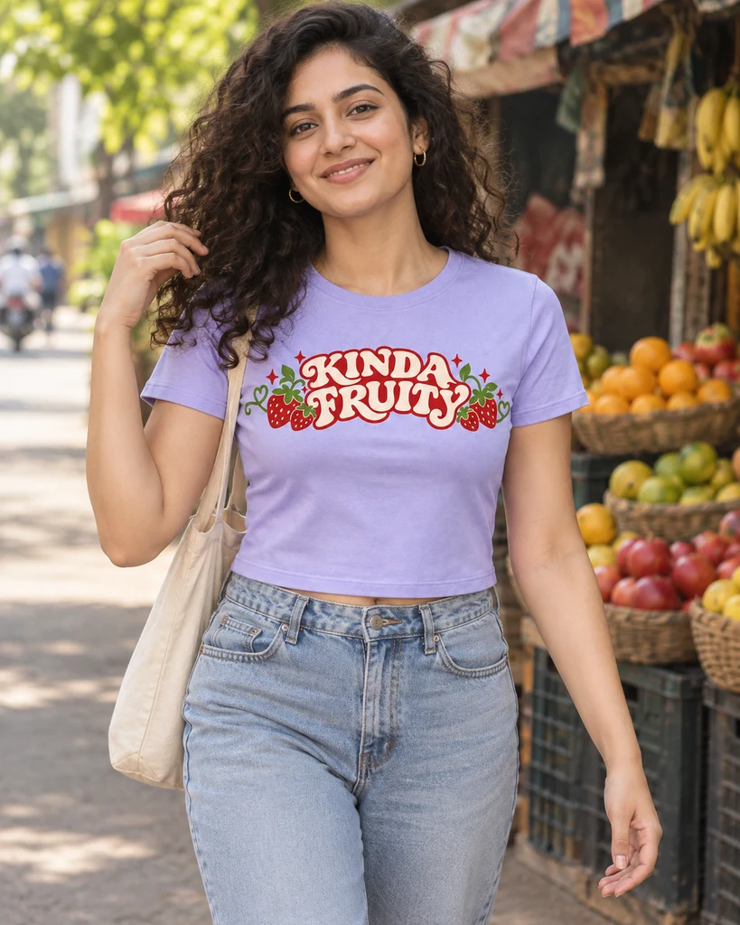 Kinda Fruity Graphic Crop Top in Lavender — Foodie