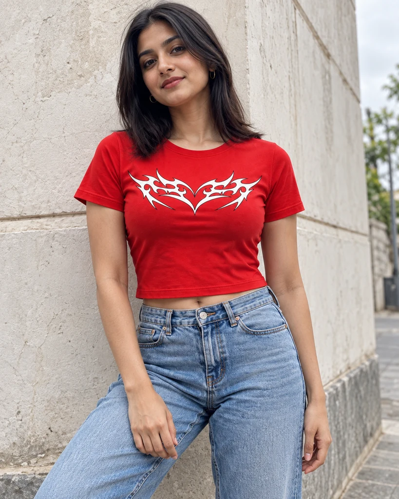 Abstract Tribal Heart Graphic Crop Top in Red — Style & Self-Expression