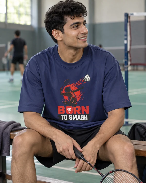 Born to Smash Oversized T-Shirt in Royal Blue — Indian lifestyle photo