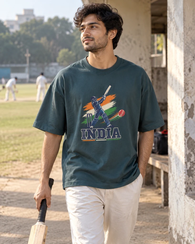 India Cricket Oversized T-Shirt in Petrol Blue — Cricket
