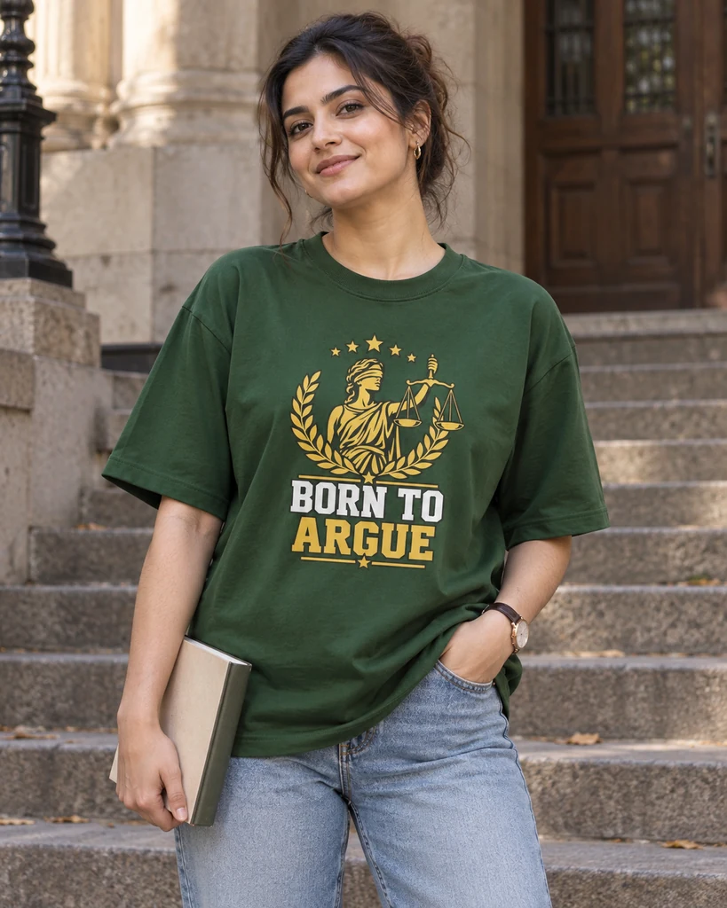 Born to Argue Oversized T-Shirt in Bottle Green — Lawyer