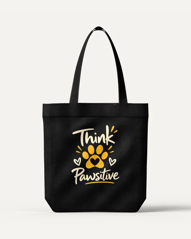 Think Pawsitive Zipper Tote Bag in Black — front