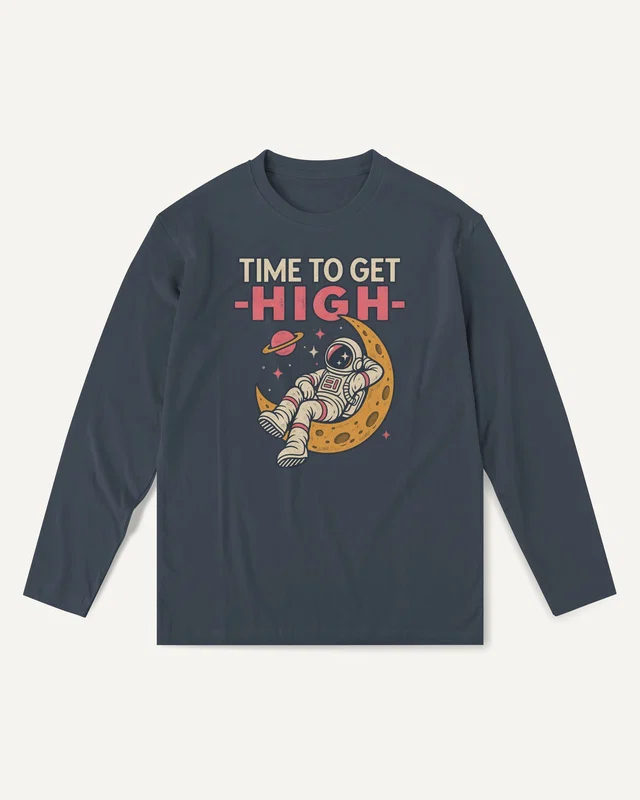 Time to Get High Astronaut Long-Sleeve T-Shirt in Navy Blue — front