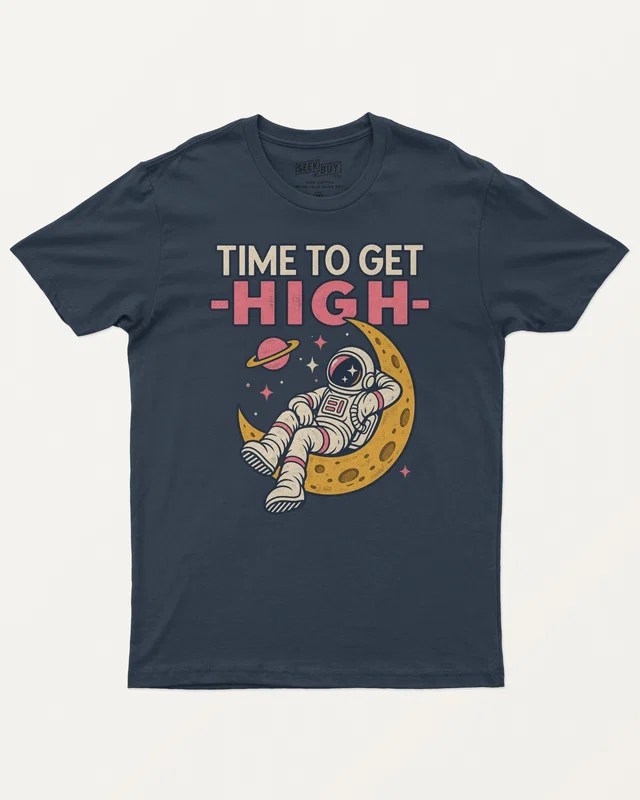 Time to Get High Astronaut Regular T-Shirt in Navy Blue — front